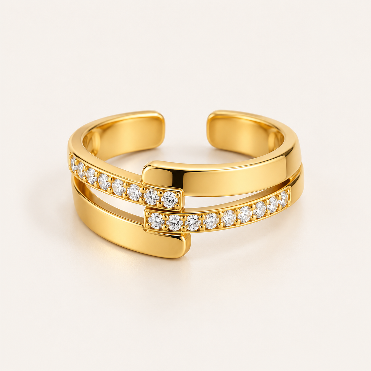 Parallel Ring detail, pave stones running along two flat parallel bands