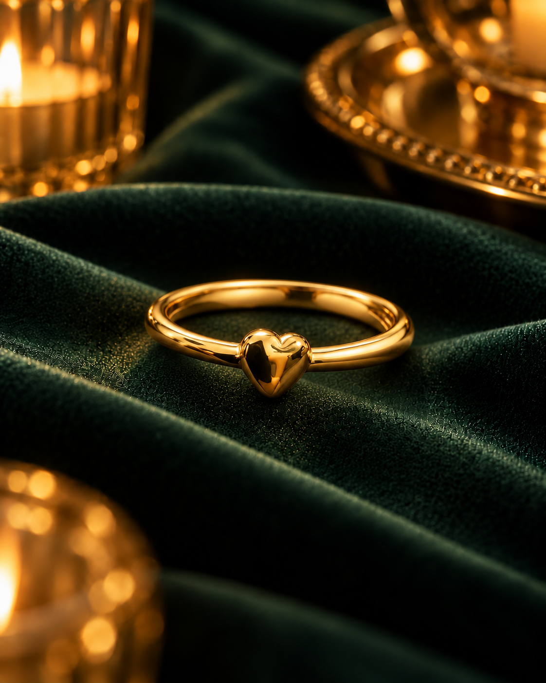 Little Heart Ring in gold tone steel, simple stacking ring