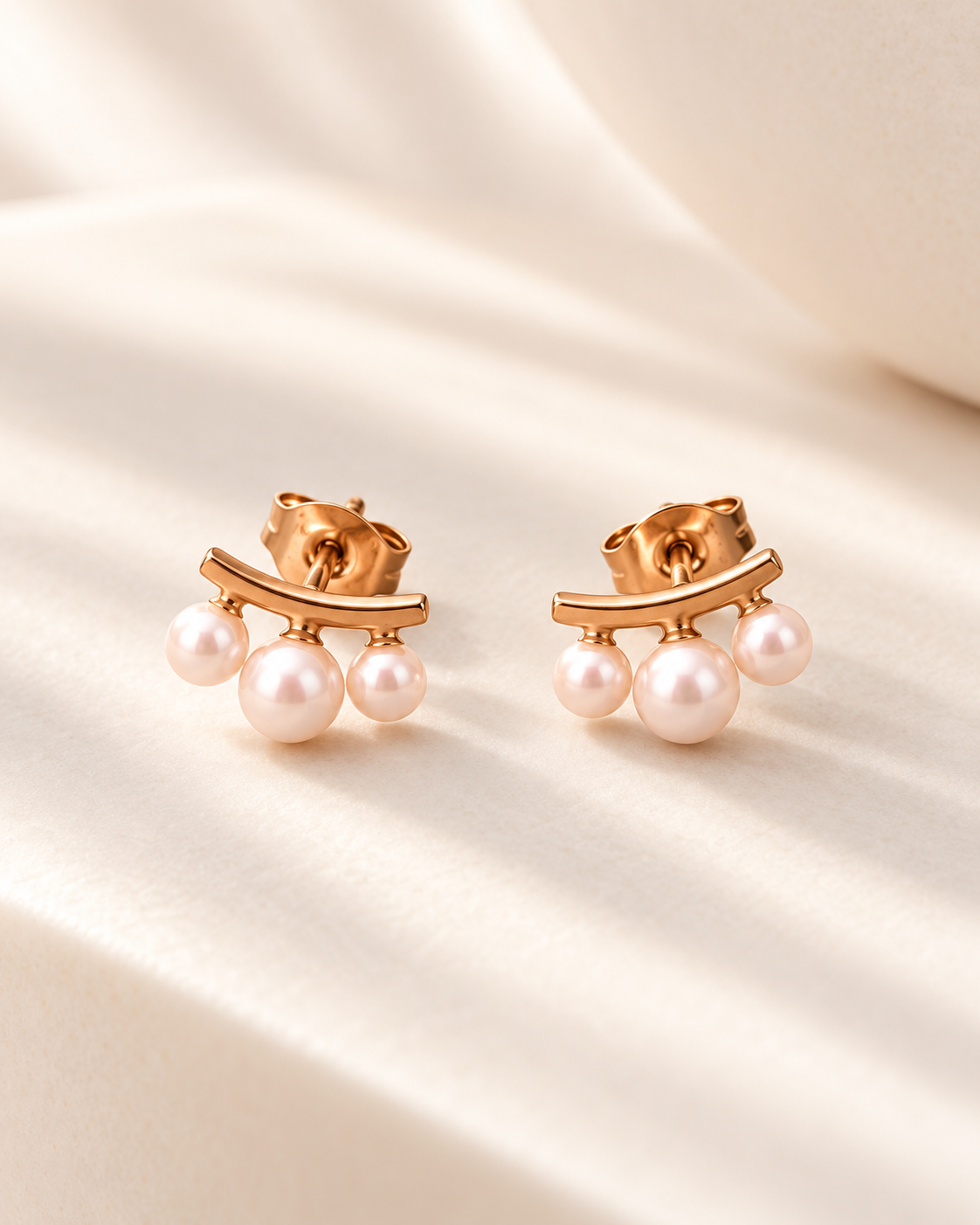 Amaraeth Triple Pearl Bar Stud Earrings, gold tone with imitation pearls