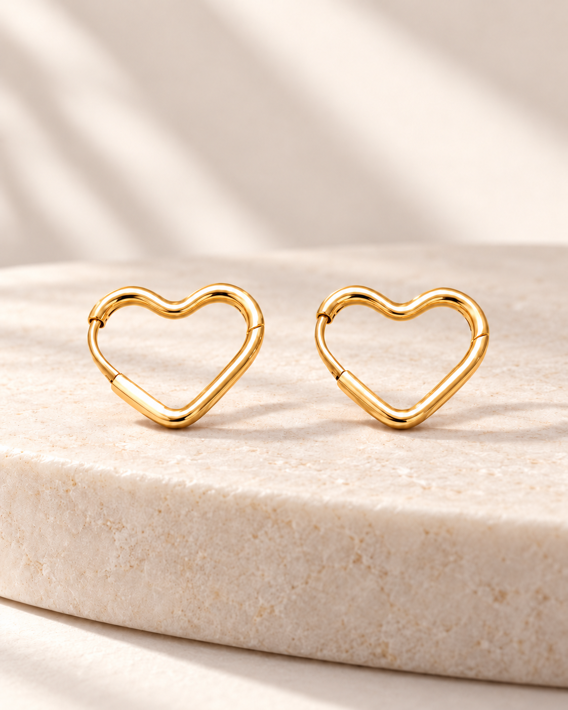 Amaraeth Open Heart Hoop Earrings, smooth gold tone with hinge closure