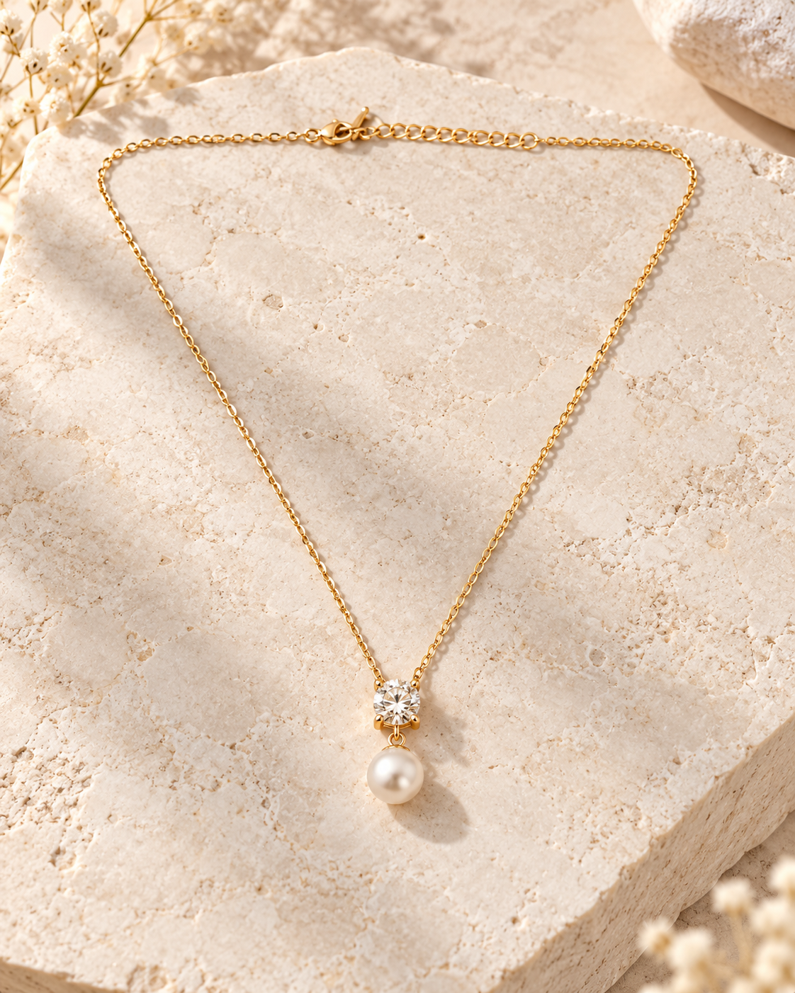 Solitaire Pearl Drop Necklace