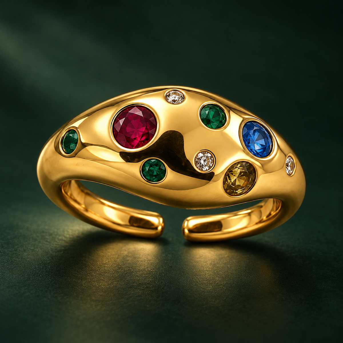 Confetti Dome Ring, domed gold ring with scattered coloured stones
