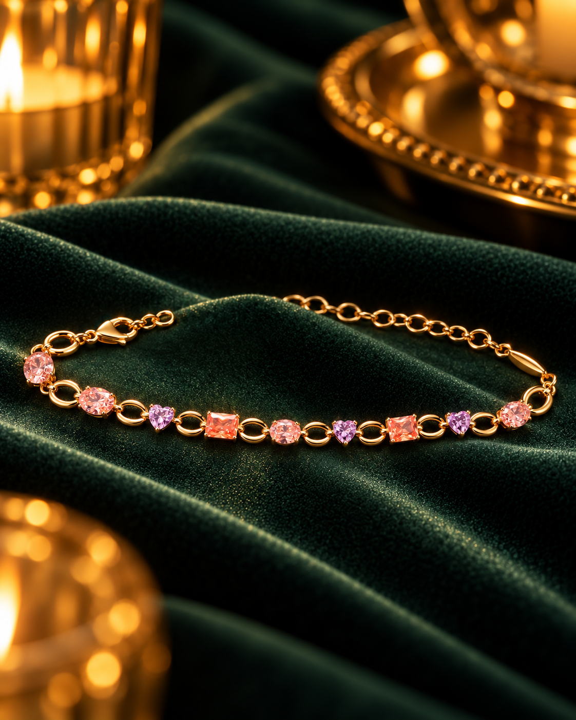 Sorbet Bracelet, peach, blush and lavender stones in gold tone stainless steel