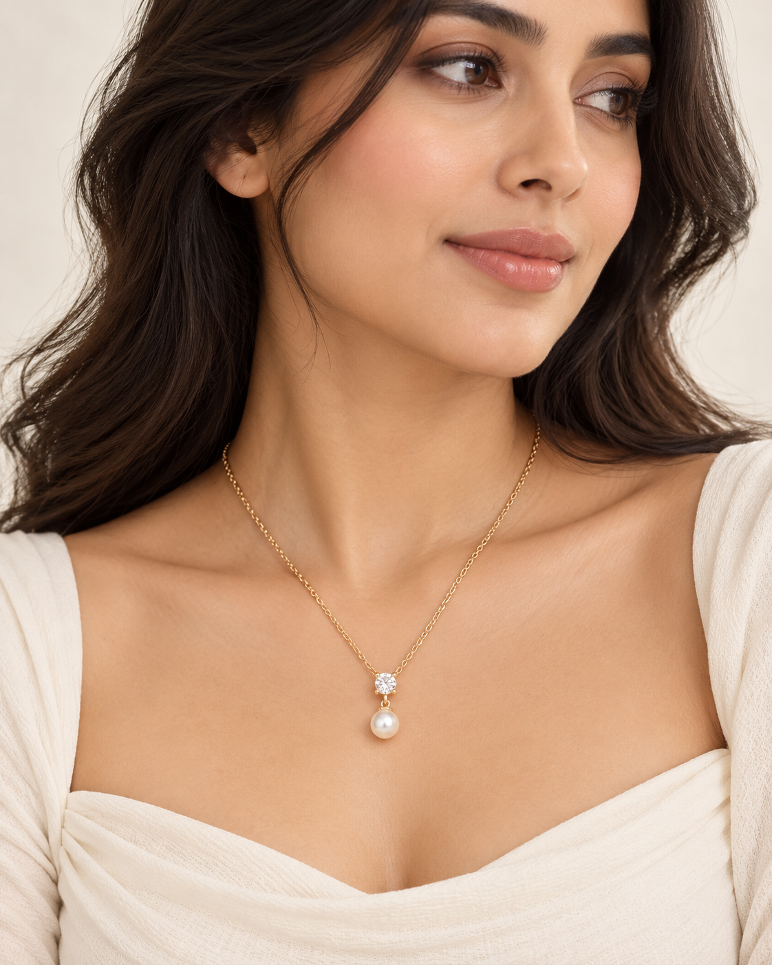 Solitaire Pearl Drop Necklace