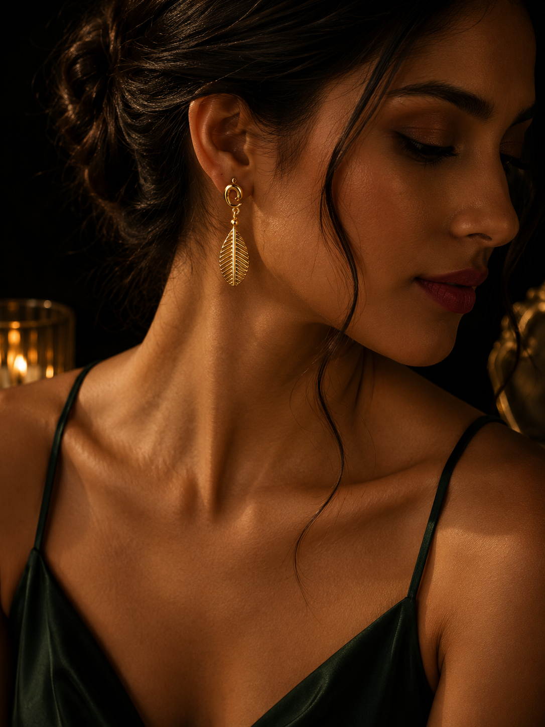 Gold Teardrop Drop Earrings close-up of teardrop pendant detail
