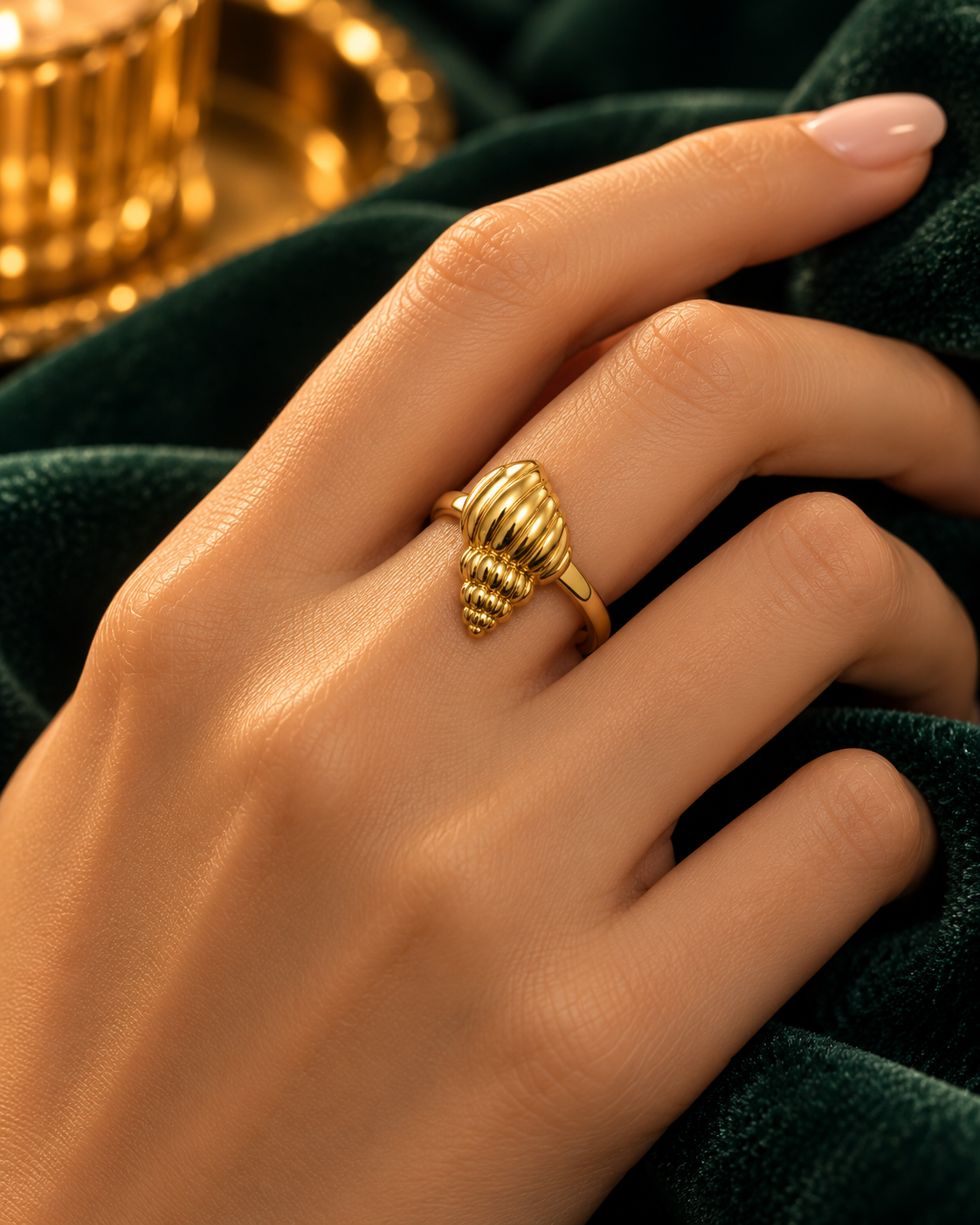 Conch Ring, gold tone steel shell ring for everyday wear