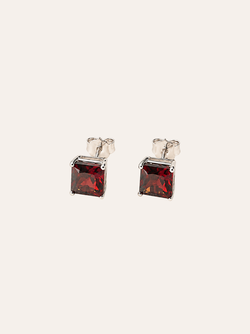 Almandine Garnet Stud Earrings in daylight