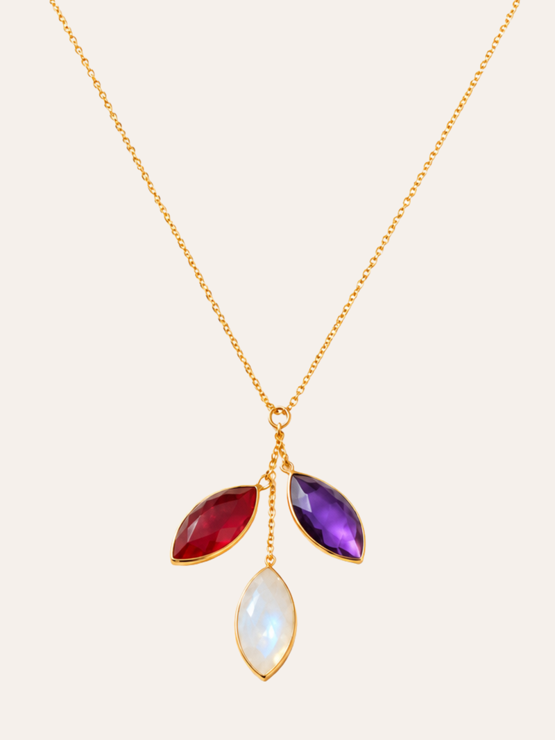 Amethyst, Carnelian & Moonstone Necklace in daylight