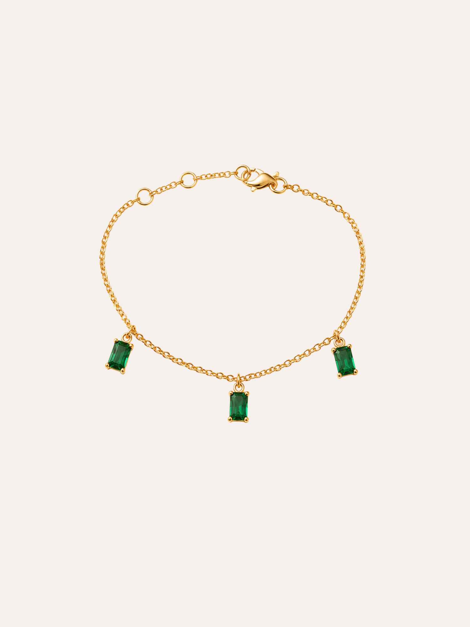 Emerald Green Onyx Chain Bracelet in evening light on dark velvet