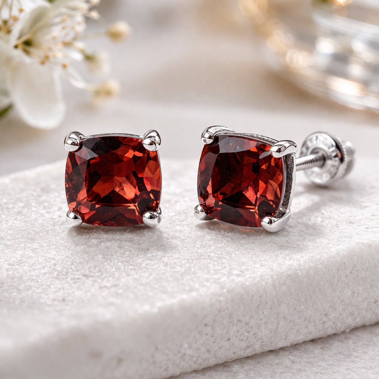 Almandine garnet stud earrings in natural untreated garnet set in 925 sterling silver