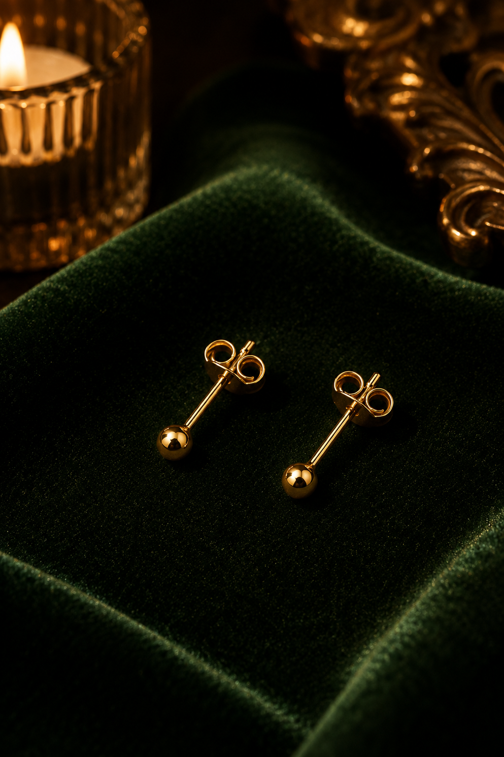 Classic Gold Dome Stud Earrings in 18K gold vermeil 925 sterling silver, ivory background daylight shot
