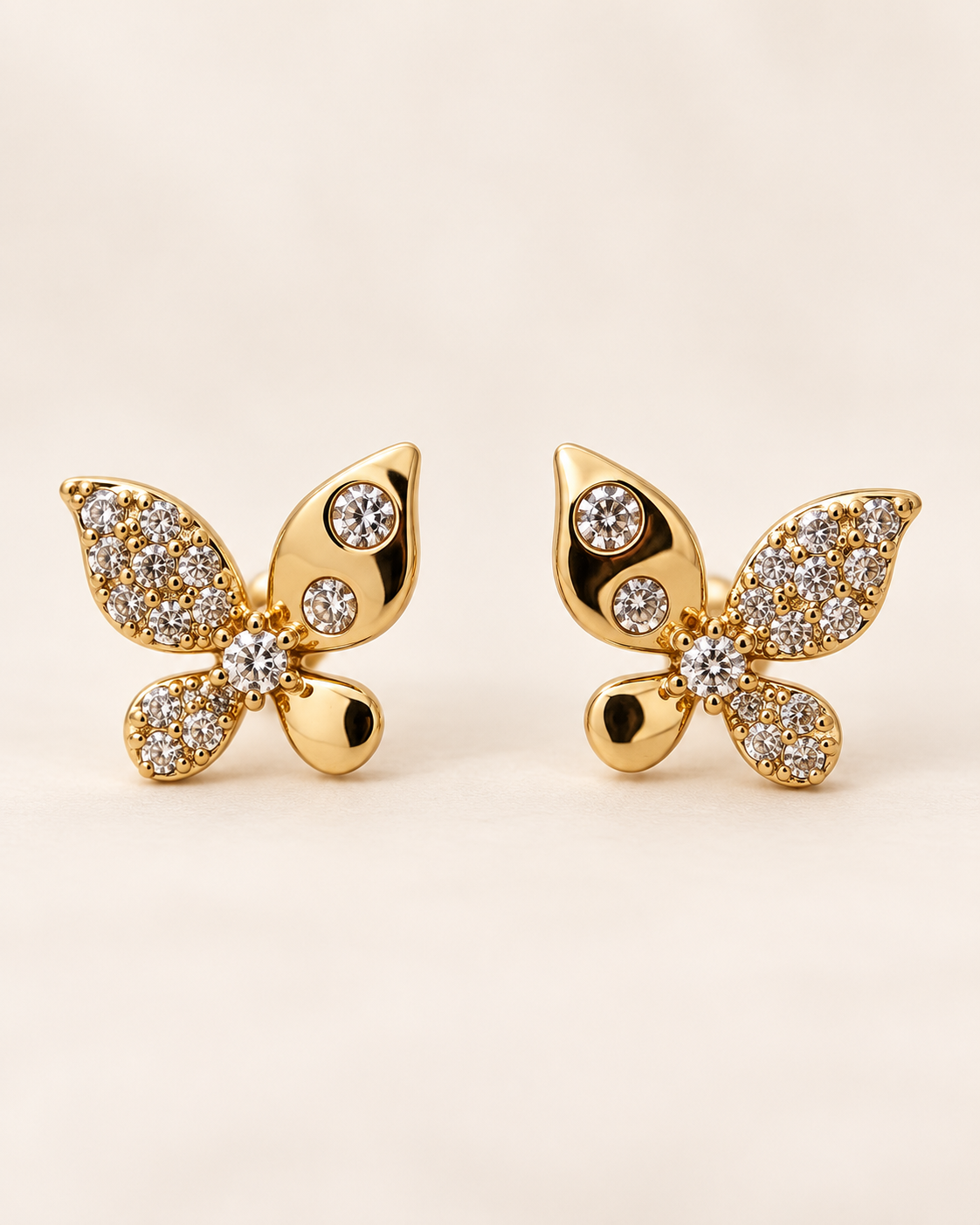 Butterfly Stud Earrings, a mirrored pair, 1 x 1 cm
