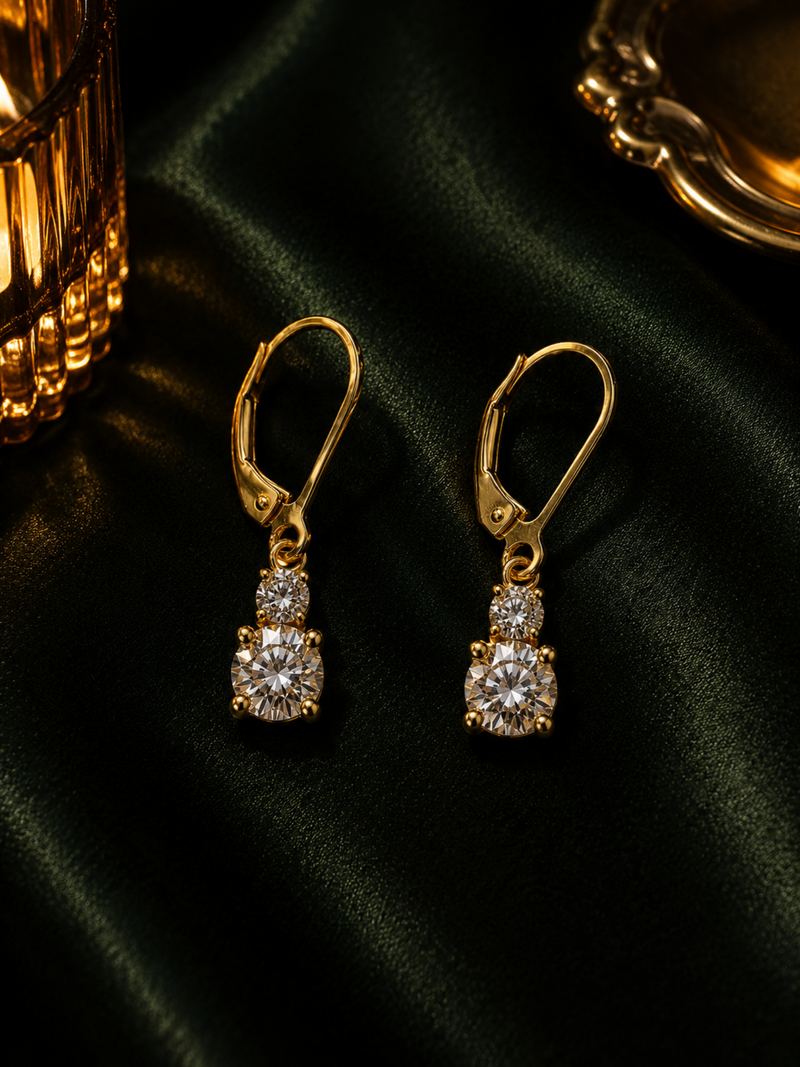 Moissanite Drop Earrings in evening light