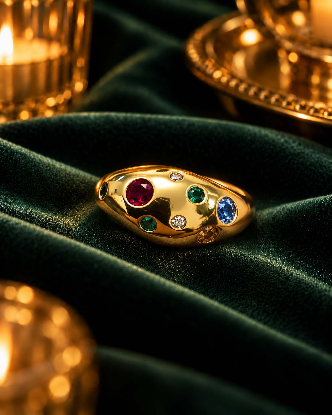 Confetti Dome Ring in gold tone stainless steel, adjustable open band