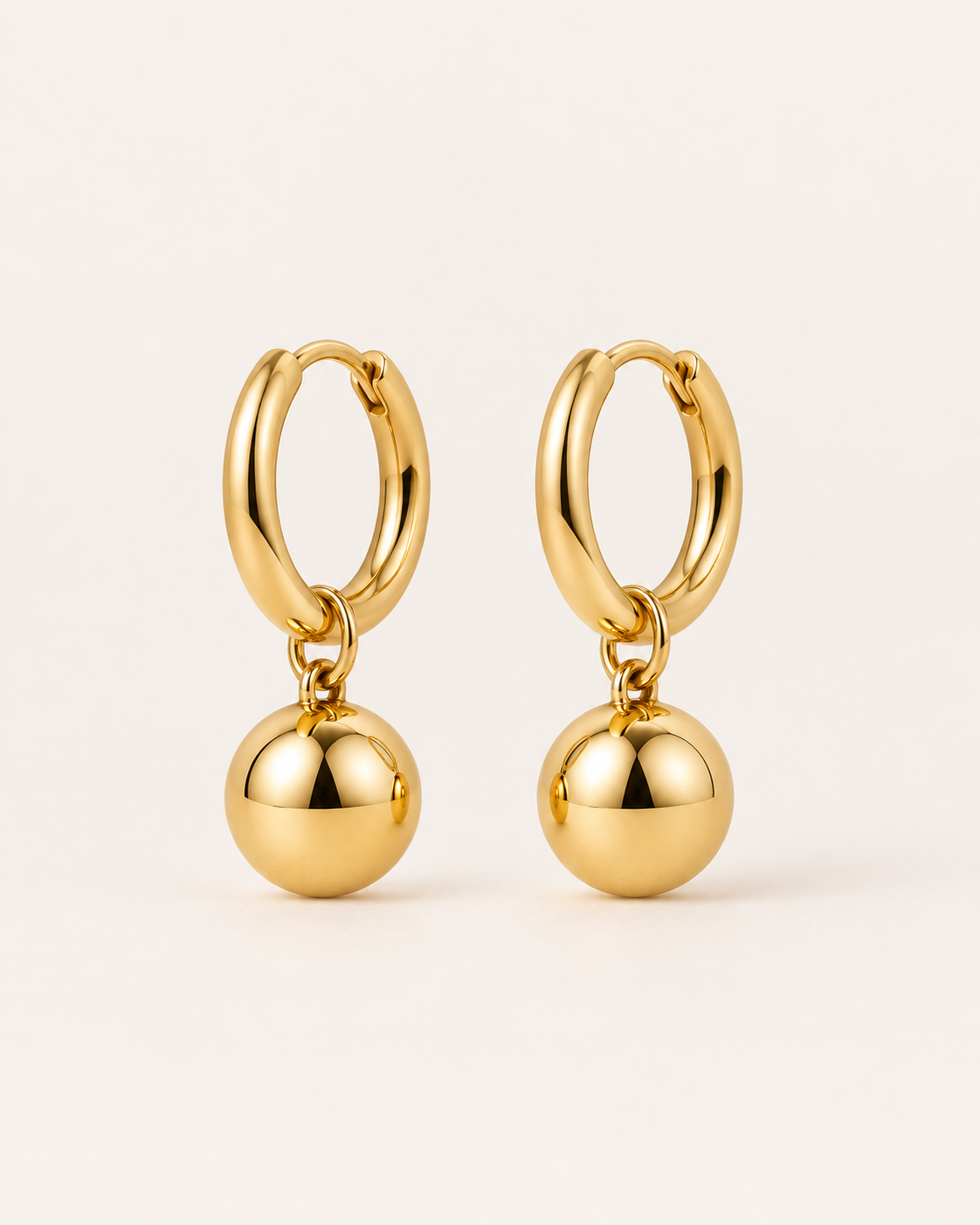 Ball Drop Huggie Earrings, 2.5 x 1.5 cm including drop