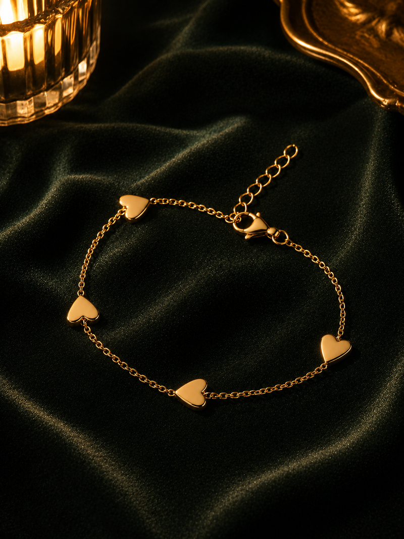 Golden Heart Chain Bracelet in evening light