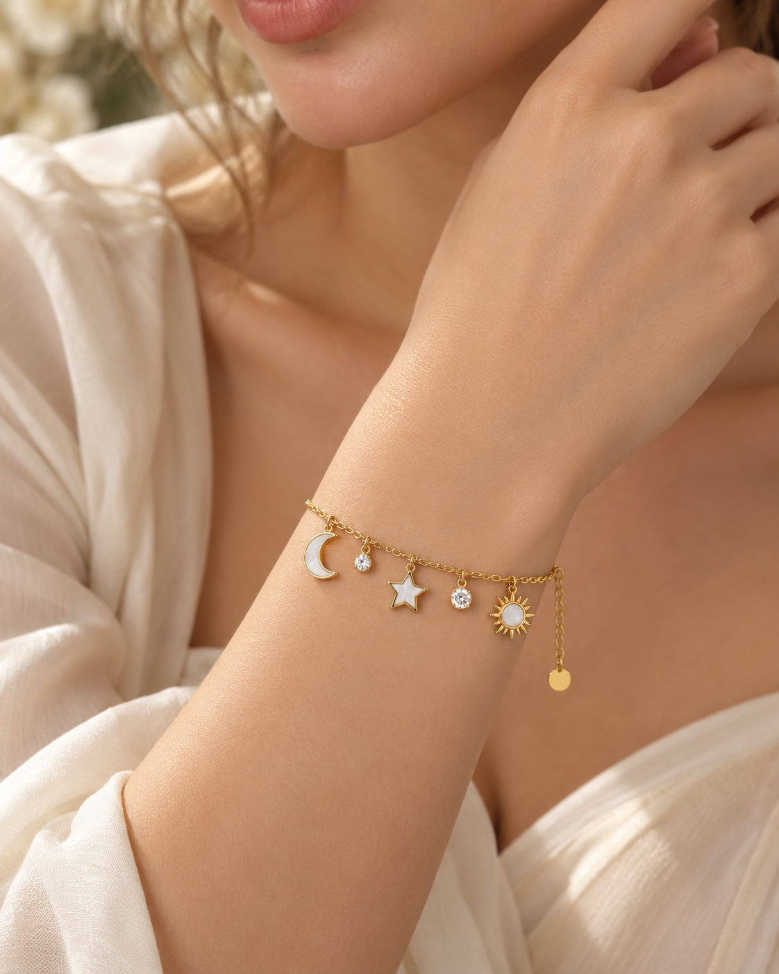 Bedeltjesarmband met zon, maan en ster
