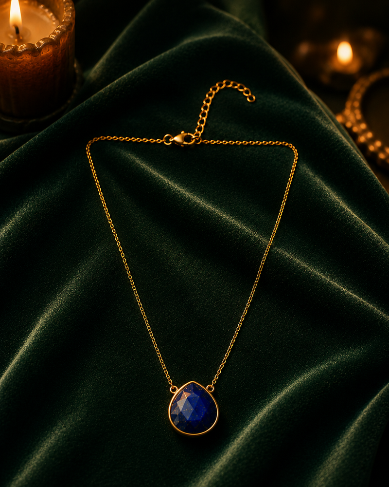 Lapis Lazuli Pendant Necklace in evening light