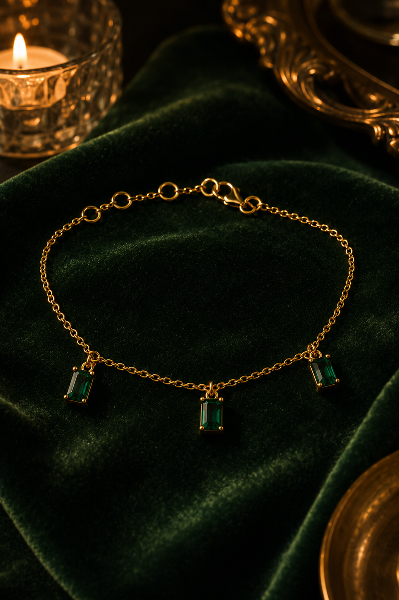 Emerald Green Onyx Chain Bracelet in evening light