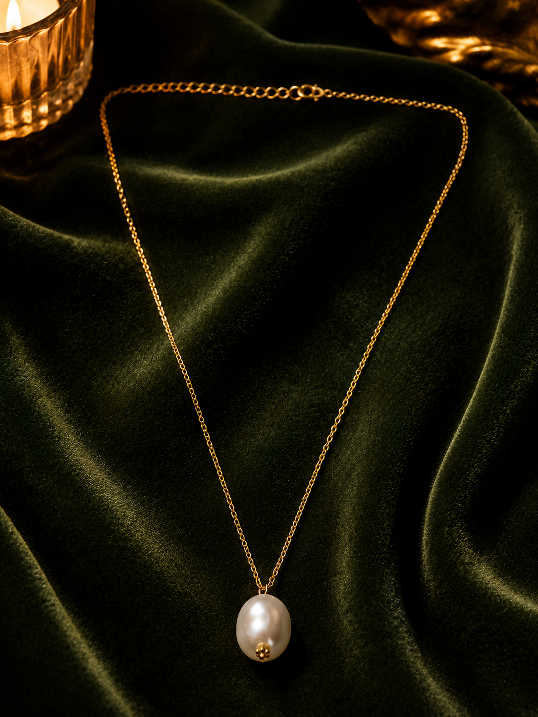 Single Pearl Pendant Necklace worn on neck