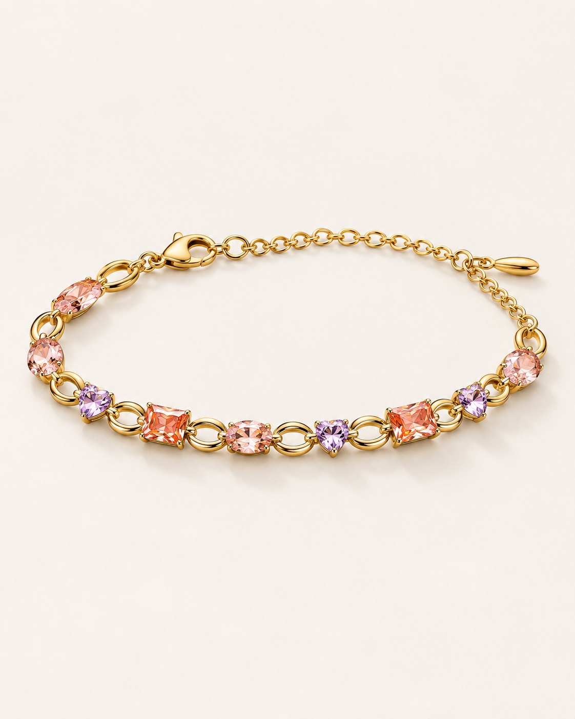 Sorbet Bracelet, oval, heart and square cut stones joined by open oval links