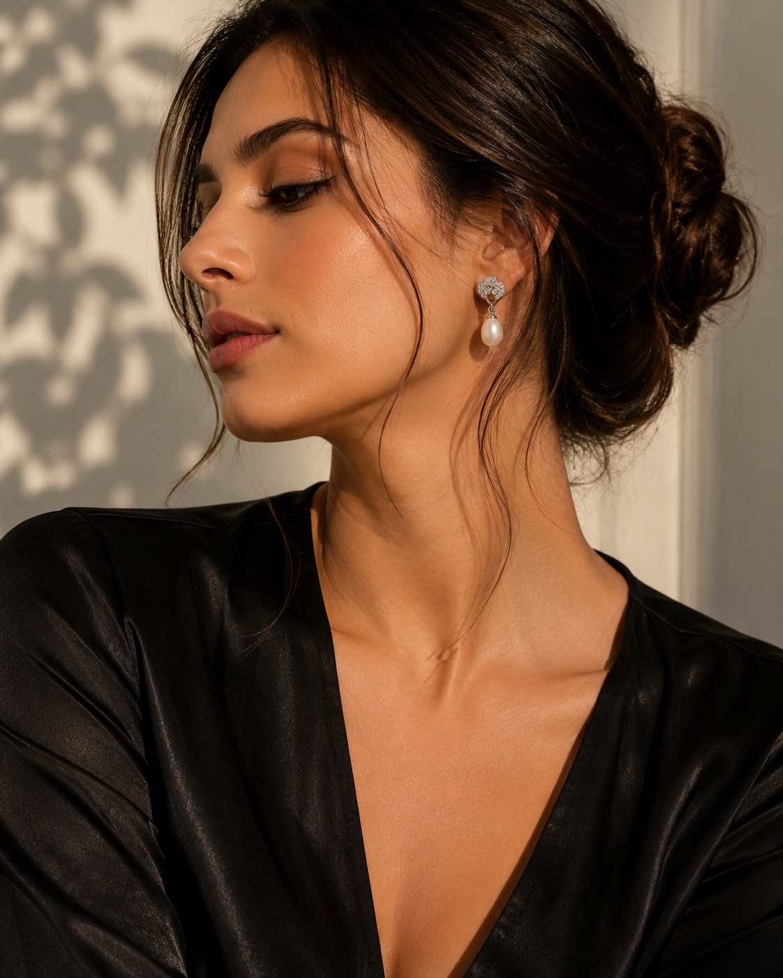 Pearl Drop Earrings side profile view showing drop length